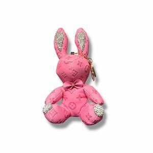 Monogram Handmade Hot Pink Bunny Key Chain Bag Charm with Silver Accents NWOT